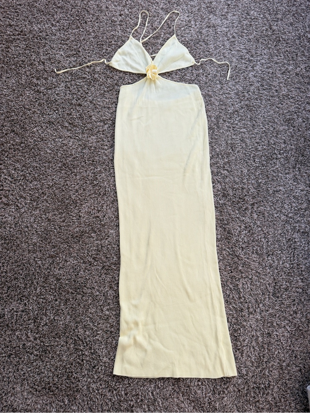 Backless yellow  Cutout Maxi Dress with Floral Accent